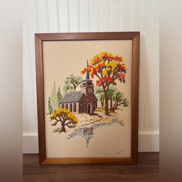 Handcrafted Church Scene Embroidery Art - Picture 4 of 4